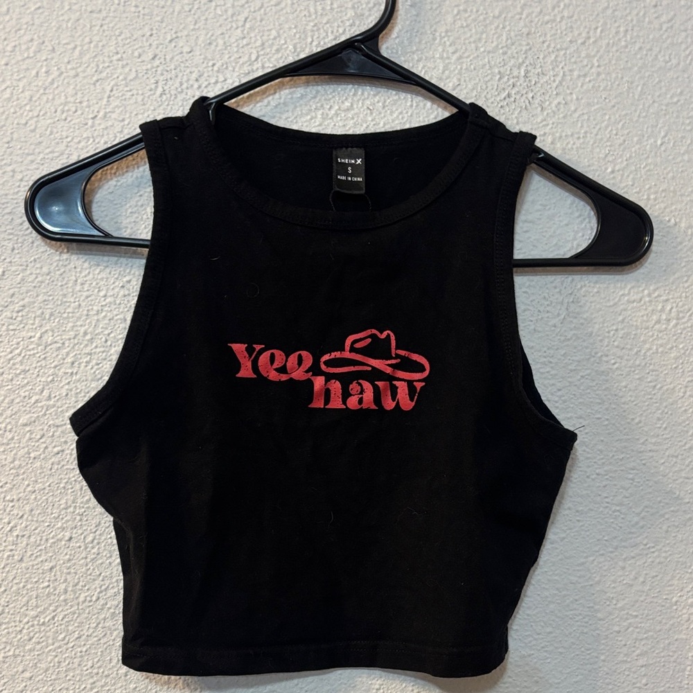 SHEIN Black and Red Yee Haw Crop Top